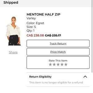 Varley Cream Knit Half Zip Sweater